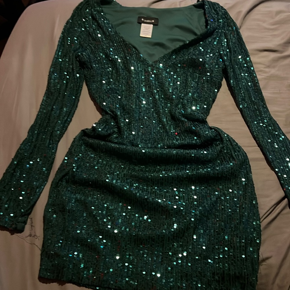 B Darlin Hoco Dress Green Sequins